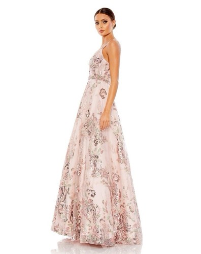 NWT Mac Duggal Floral Botánical Sequin Beaded A Line Gown Dress Pink Multi Sz 4 - Picture 4 of 21
