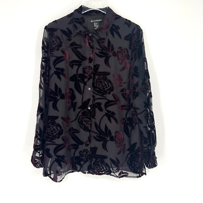 Alexandra Bartlett Top Womens L Velvet Burnout Floral Black Silk Boho Indie