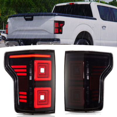 Sequential LED Tail Lights - Black Housing, Smoke Lens For 2015-2020 Ford F150 (Pair)