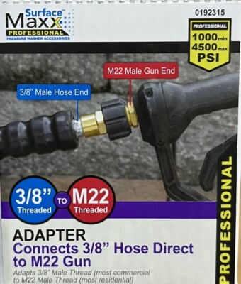 Surface Maxx Pressure Washer 3/8  FPT To M22 Gun Connector Adapter BUY 2, GET 1