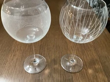 2-MIKASA CRYSTAL CHEERS HORIZONTAL & VERTICAL LINE 9” BALOON WINE GLASSES. VGC