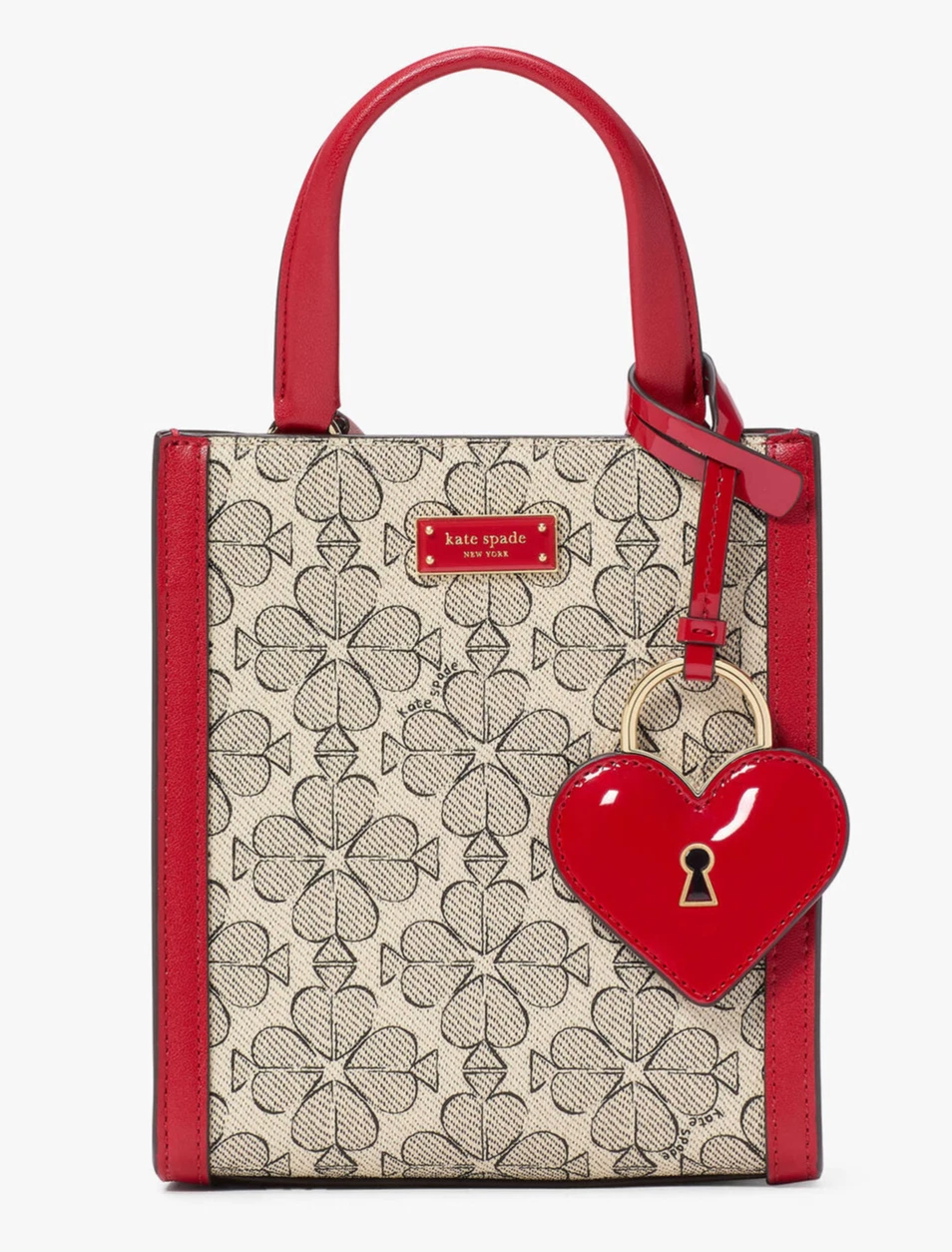 Charm Kate Spade Fiore Chiave del Mio Cuore Mini Borsa in Tela Rivestita Manhattan ~Nuova con etichette~