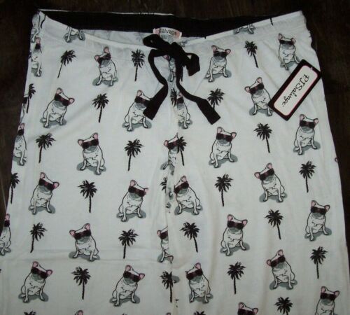 NWT PJ Salvage Ivory BULLDOGS ON VACATION Jersey Knit Pajama/Lounge Pants S CUTE