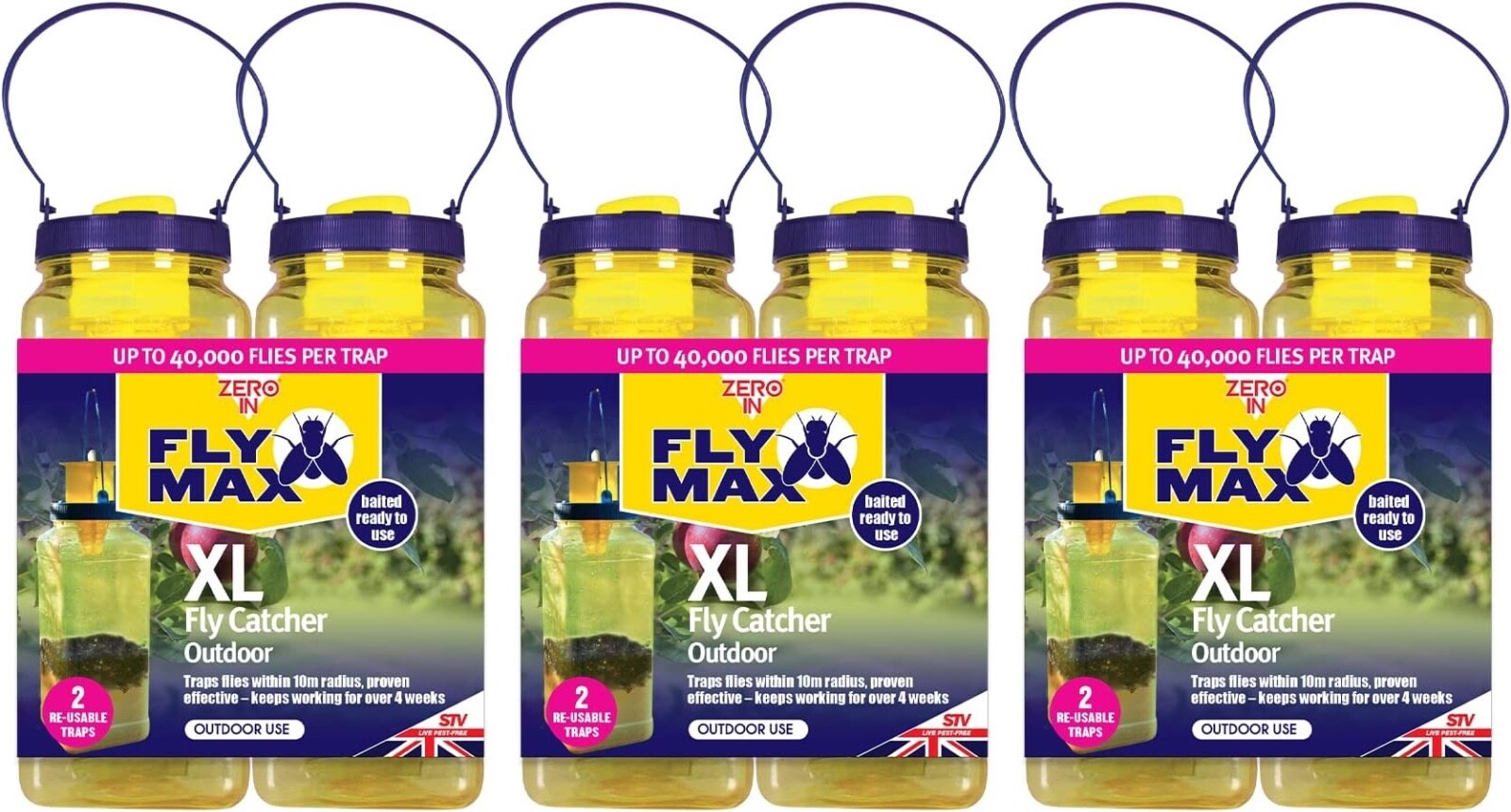 3x Zero In XL Fly Catcher Trap Attracts Insects Baited - 10m Radius - Pack of 2