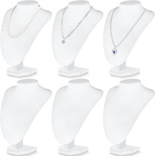 6 Pack Necklace Display Stands White Velvet Jewelry Bust Holders for Store Shows