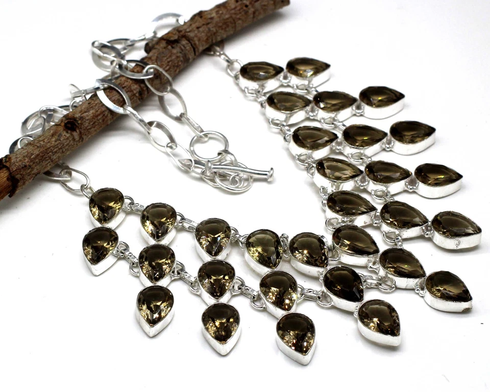 925 Sterling Silver Smoky Quartz Gemstone Handmade Jewelry Necklace S-17-18 - Image 2 of 4