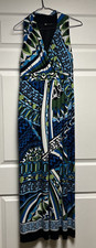 Valerie Bertinelli Vintage Women Sundress Long Blue Geometric Print Size 12