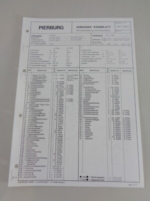Sheets + parts catalog Pierburg carburetor 40 psi Mercedes T2 Düdo Di
