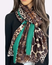 Green Ladies Leopard Print Scarf Shawl Wrap Animal Scarf Long Large Vintage UK
