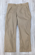 VTG 50s Mens Cotton Twill Flat Front Work Pants Khaki Gripper Zipper 34.5x26.5