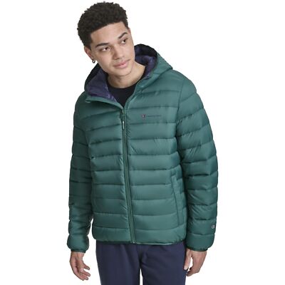 Champion Men's Performance Lightweight Puffer Jacket with Hood, Rainforest