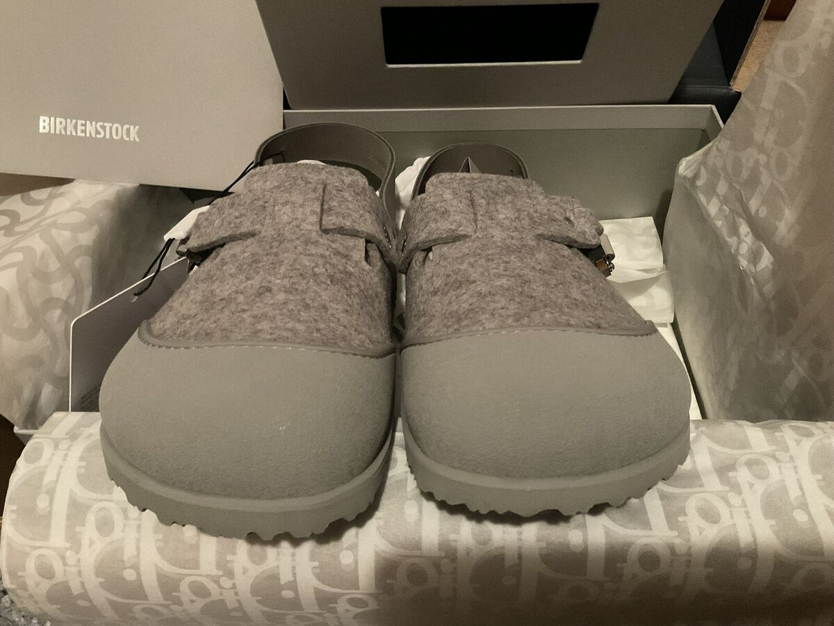 DIOR by BIRKENSTOCK Tokio Mule Gray Felted Wool and Nubuck DIOR by BIRKENSTOCK Tokio Mule Gray Felted Wool and Nubuck