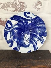 Anthropologie From The Deep Octopus Squid Kracken 8” Plate Cobalt Bl Salad/Cake