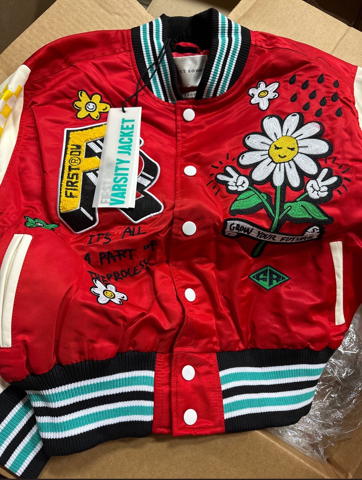 FILA Giacca First Row Your Future Varsity Rossa Tagliata Finta Pelle Taglia L