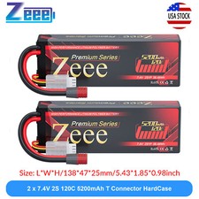 2x Zeee 7.4V 120C 5200mAh 2S LiPo Battery T Plug Hardcase for RC Car Truck Boat
