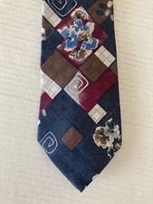Windridge Men's Necktie Tie Polyester Geometric Floral Blue Red Gray Made in USA