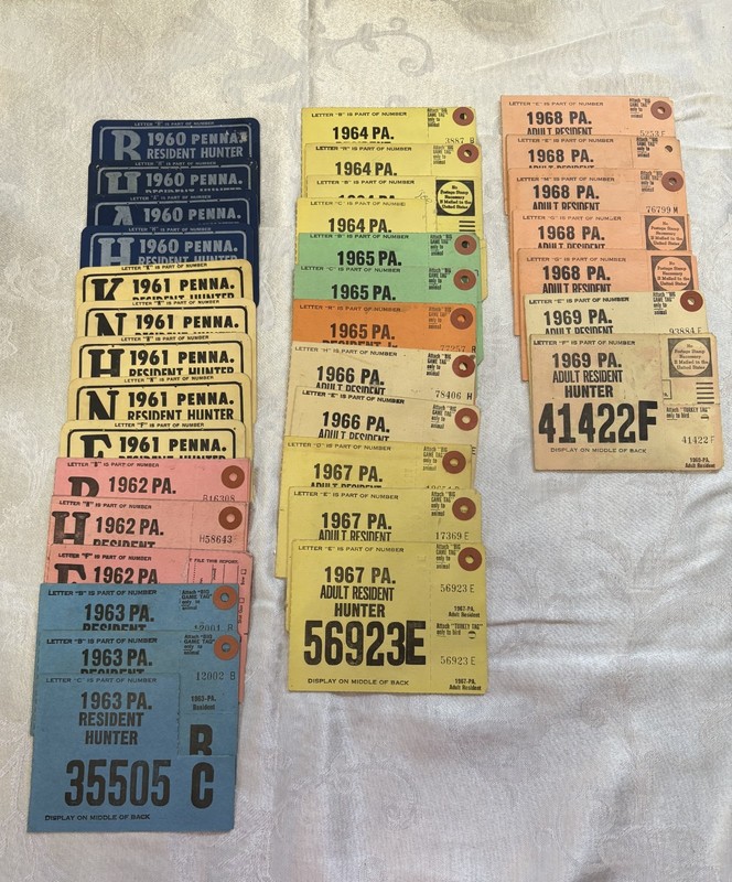 Lot of 34 1960-1969 Vintage Pennsylvania PA Hunting Licenses