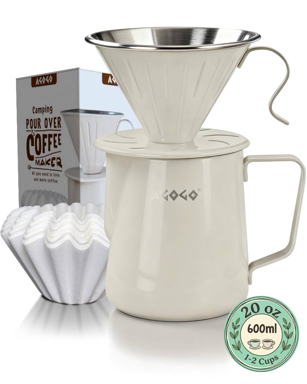Portable Pour Over Coffee Maker V60 Set - Easy Cleaning Compact 304 Stainless...