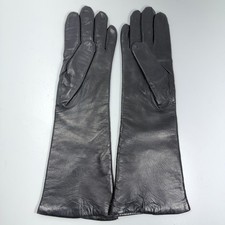 Vintage Fownes Black Leather Opera Gloves Long Womens Size 6.5 Wool Lined