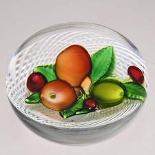 Antique St Louis Mixed Fruit Weight on Latticinio with Accent Leaves