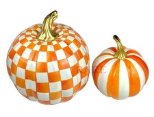 Mackenzie-Childs Classic Orange Stripe Small  Check Medium Pumpkin Set New Box