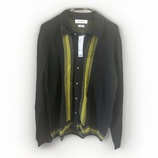 $79 MSRP Urban Outfitters Black Mens Collar Button Sweater Green Stripes Medium