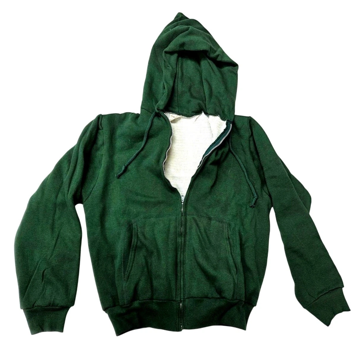 70s Maverick Green Deadstock Hoodie Sz S USA Thermal YKK Zip Ranchwear Patina