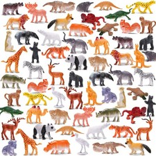 64 Pack Mini Jungle Animal Figures Set - Realistic Plastic Toys for Kids, Party