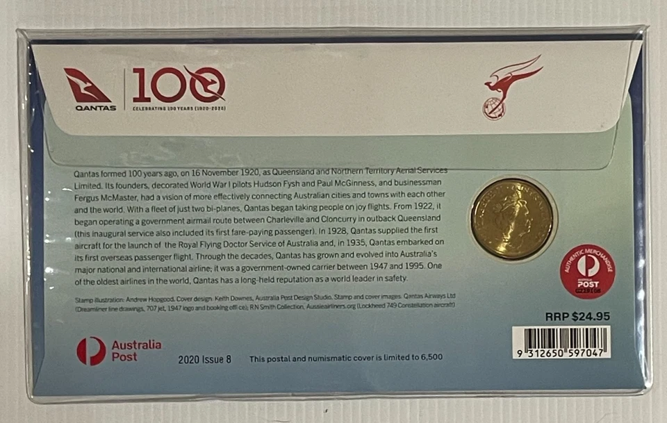Australia Post 2020 UNC $1 Qantas Centenary Civil Aviation 100 Years PNC - image 2 of 4
