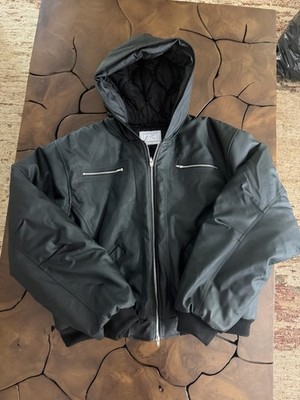 Zic Made Men's Black Leather Hooded Full-Zip Jacket Coat Size L  