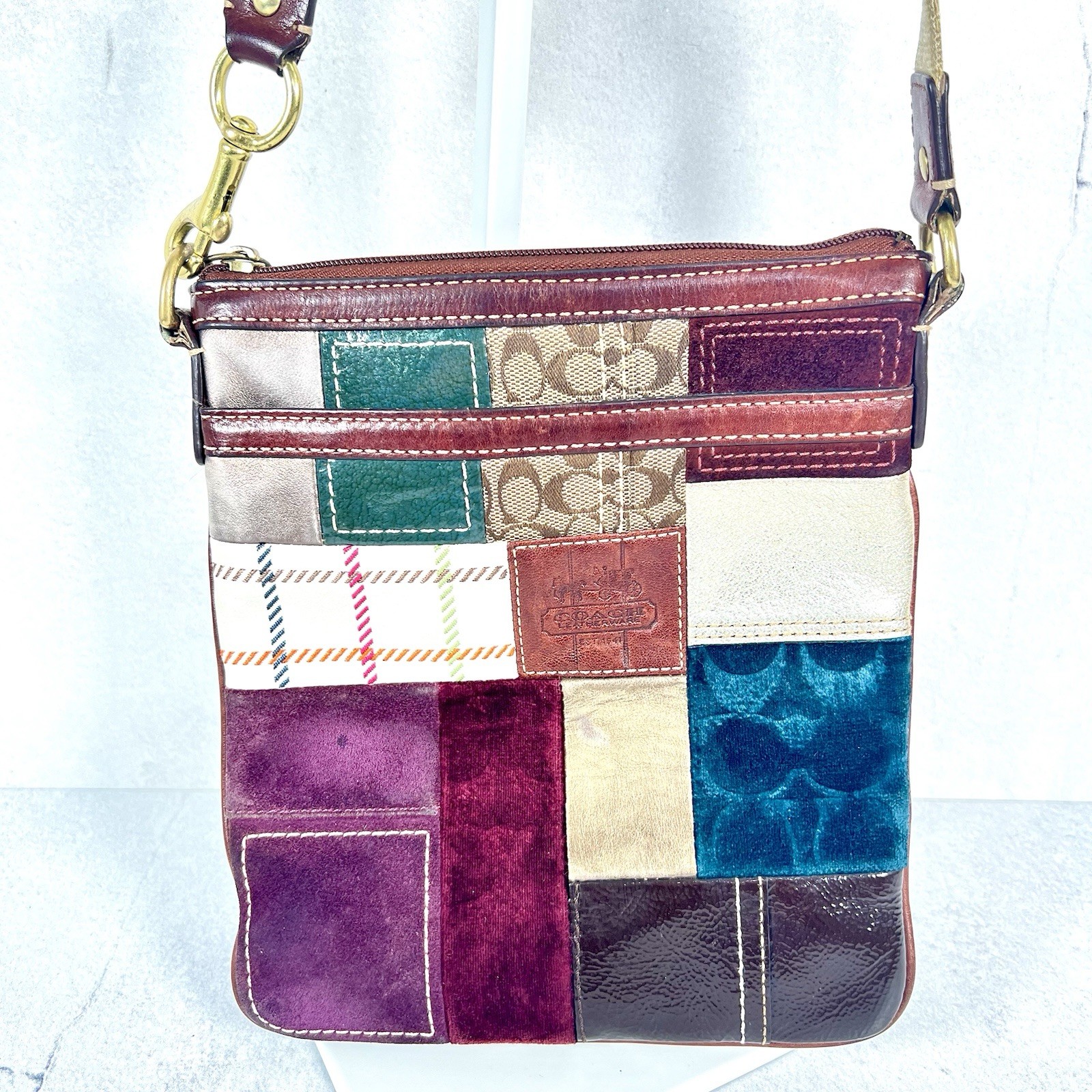 Coach Multicolored Patchwork Crossbody Suede Brow… - image 2