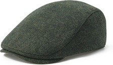 Men Wool Blend Flat Cap Tweed Newsboy Ivy Hat Herringbone Green