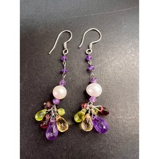 Multi gemstone cluster dangle earrings in sterling silver