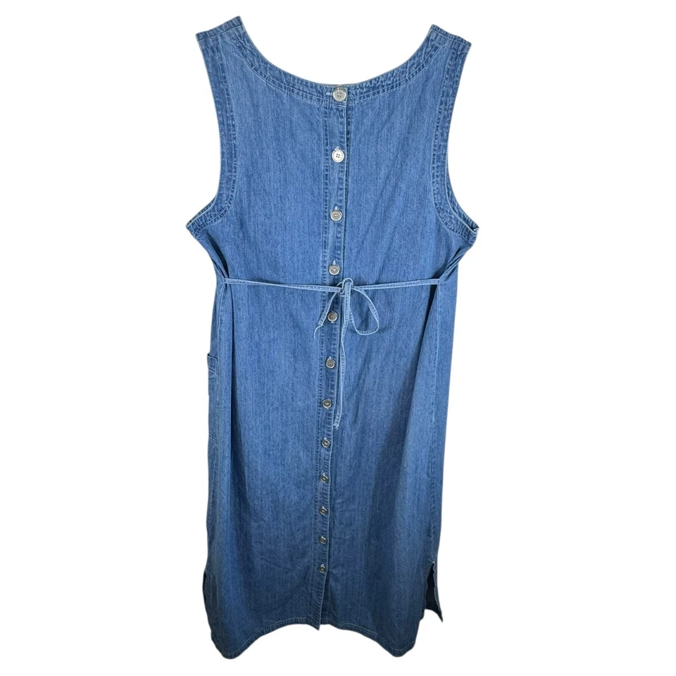 Maxi Vestido Jean Desteñido Glory Vintage 100% Algodón Sin Mangas Botones Espalda Talla L Foto 2 de 4