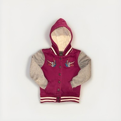 Vigoss Girls Embroidered Bird Varsity Jacket Sherpa Lined Hoodie Size 7