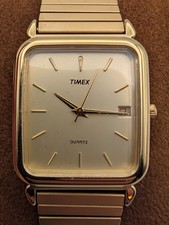 Orologio Vintage Timex Quarzo Uomo Tono Oro Quadrato Tank Data Anni 90 Funzionante CR2016 CC