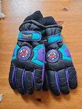 Vintage 80s Thinsulate Snow King Skiing Gloves Purple Teal Neon, Warm - XL