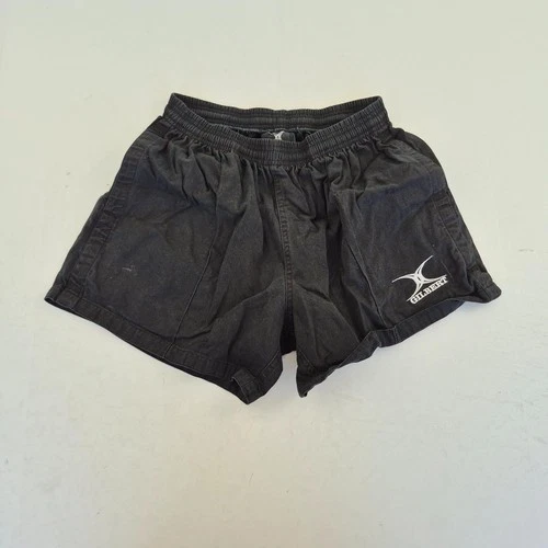 Gilbert Shorts Medium Black Mens Rugby 100% Cotton Elastic Waist Drawstring Logo