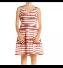 Ann Taylor Coral Striped Sleeveless Lined Fit & Flare  Dress Women Size 0 NEW