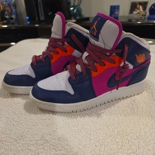 Nike Air Jordan 1 Mid Shoes Youth Sz US 5Y Fire Pink-Barely Purple 555112-602