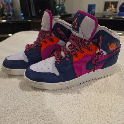 Nike Air Jordan 1 Mid Shoes Youth Sz US 5Y Fire Pink-Barely Purple 555112-602