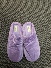 Dearfoams Darcy Quilted Cuff Velour Clog House Slipper Smokey Purple S 7-8 NEW