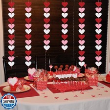72 Red Pink White Felt Hearts Garland - NO DIY - Valentines Day Decor - Valen...