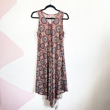 Boho Midi Dress Womens Medium Colorful Bohemian Handkerchief Hem