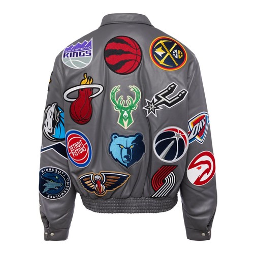 Jeff Hamilton NBA All Teams Collage Wielokolorowa skórzana kurtka ze skóry jagnięcej - Zdjęcie 14 z 53