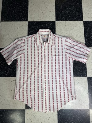 Vintage 70s Arrow Disco Shirt Mens 16.5 Red Geometric Hippie Dagger Collar