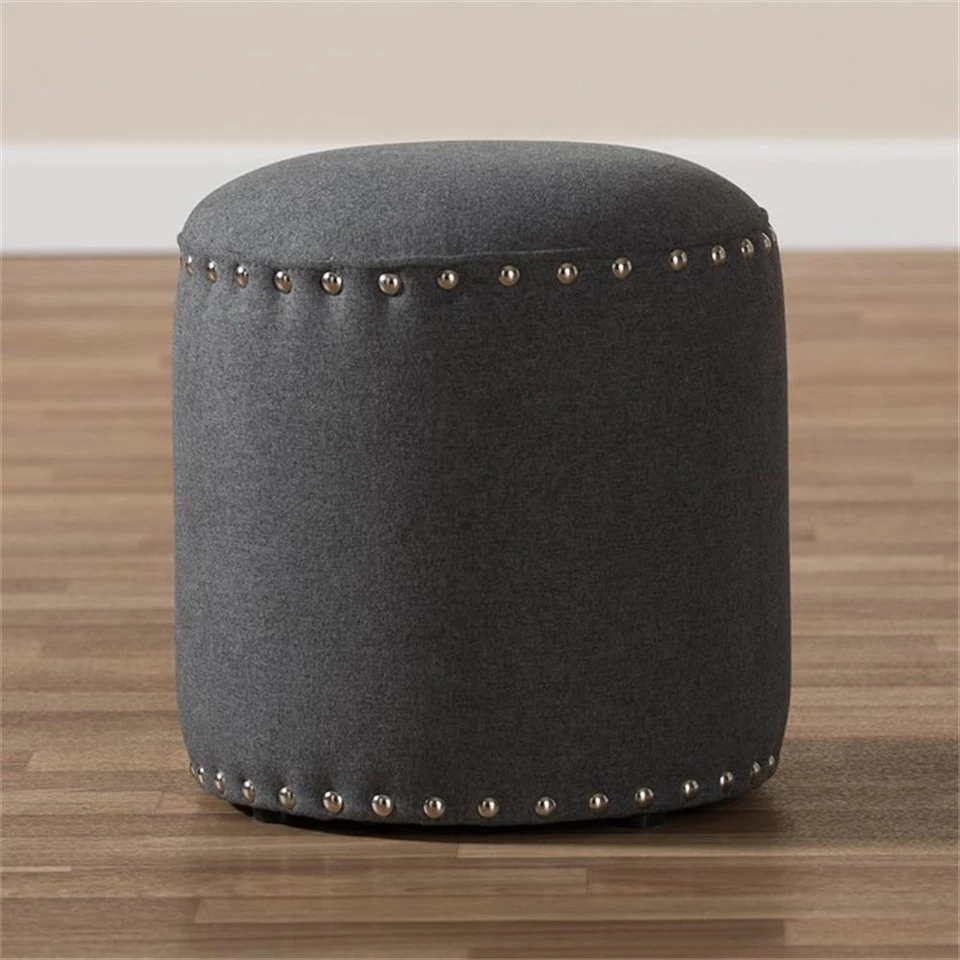 Baxton Studio Rosine 14" Round Pouf in Dark Gray - Image 4 of 4