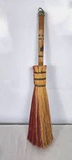 Vtg Primitive Straw Hearth Broom Turned Wood Handle 23" Wire Wrapped Whisk