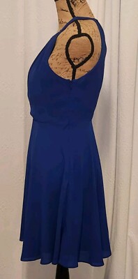 Express Women's 6 Blue Sleeveless Pleated Halter Fitted Chiffon A-Line Dress  | eBay