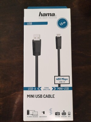 Hama USB-Ladekabel 2.0 Kabel USB-A/Mini-USB-B 480Mbps 1,5m Schwarz Neu & OVP 